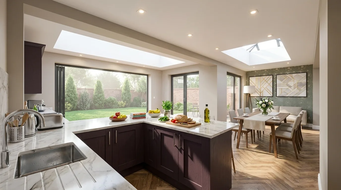 Garden room and outdoor kitchen CGI for a residential extension in Tonbridge