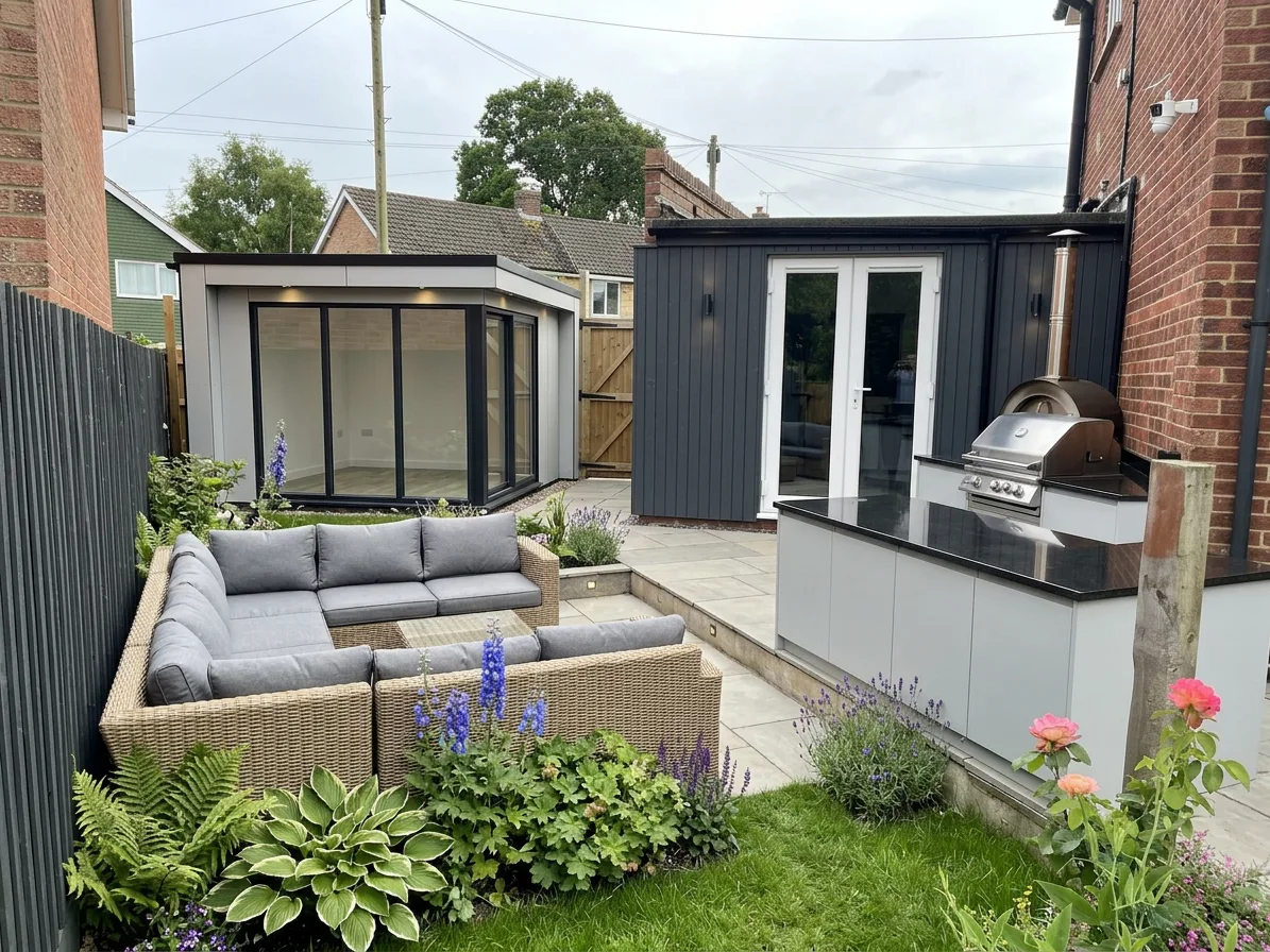 Garden room and outdoor kitchen